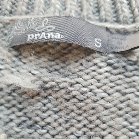 Prana Womens S Leisel Chunky Cable Knit Tunic Sweater Gray Stripe V-Neck - Picture 2 of 8